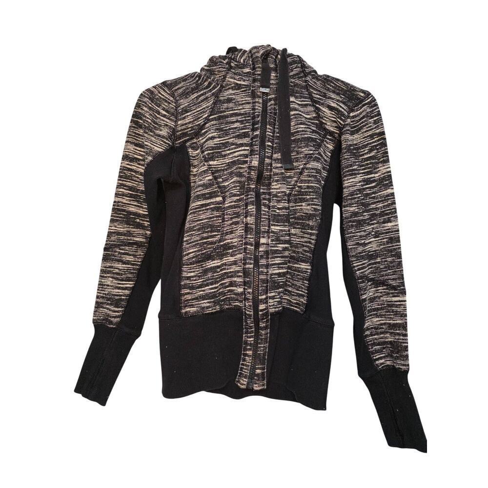 Zella Black & Gray Space-Dye Full-Zip Hooded Jacket With Thumbholes - Womens Siz